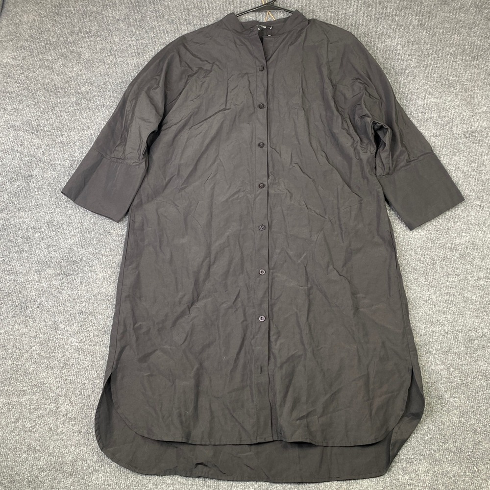 Kal Rieman Black Cotton Blend Button Front Shirt Dress Made in USA Size M